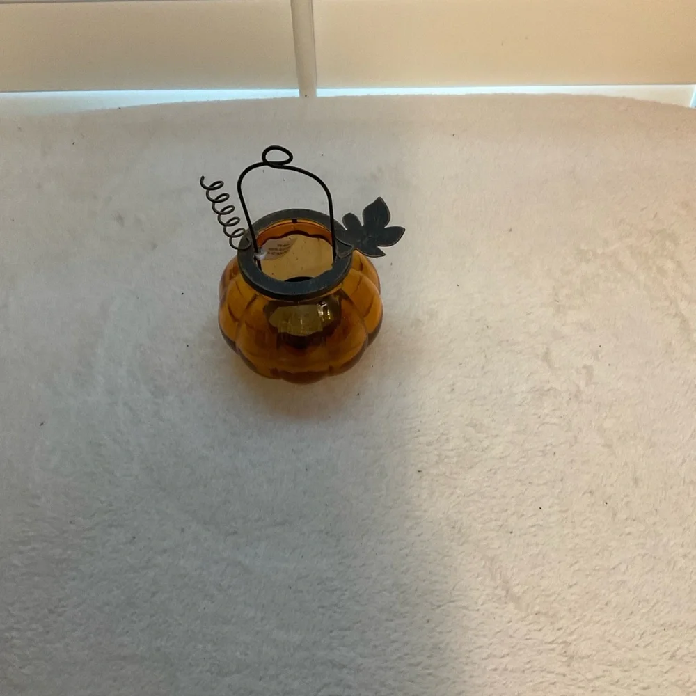 Amber Glass Pumpkin Lantern with Metal Accents